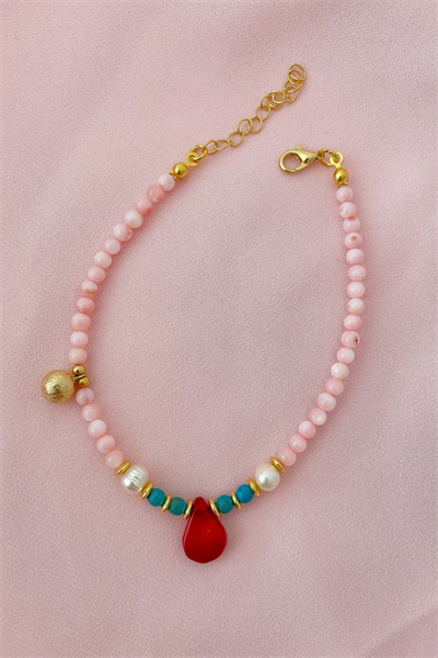 Pembe Boncuk Mercan Uç Detay Halhal (25cm)
