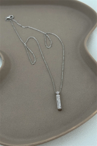 Pirinç Üzeri Altın Kaplama Zirkon Taşlı Gümüş Bombeli Harf Kolye (52 Cm)