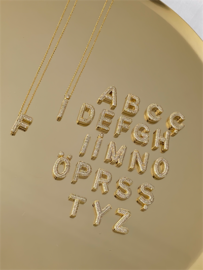 Pirinç Üzeri Altın Kaplama Zirkon Taşlı Gold Bombeli Harf Kolye (52 Cm)