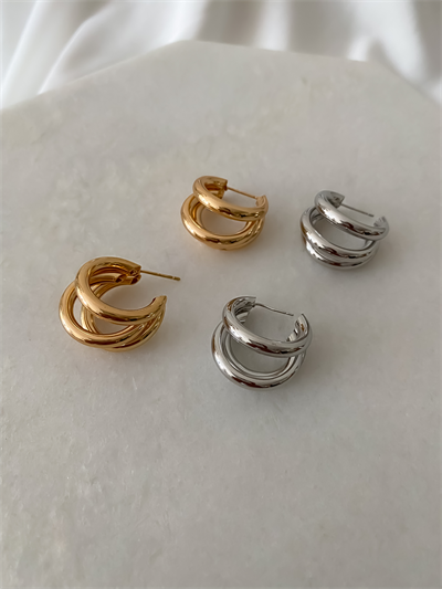 Plaka Üçlü Görünüm Halka Küpe