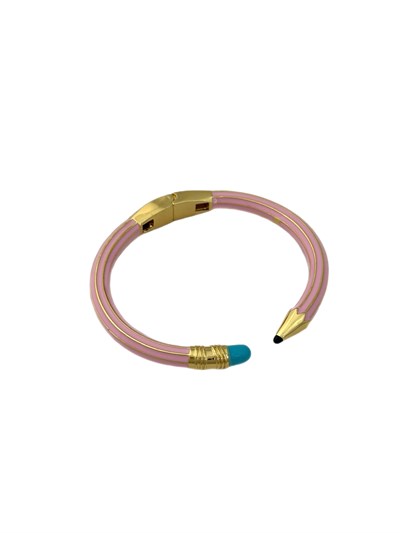 Pudra Pembe Kalem Gold Şerit Detay Kelepçe Bileklik