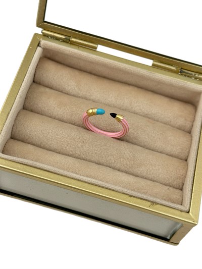 Pudra Pembe Kalem Gold Şerit Detay Önden Kapama Yüzük