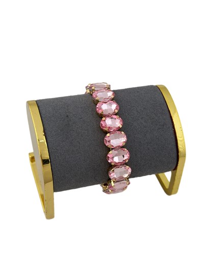Pudra Pembe Renkli Asimetrik Oval Kesme Taş Sıralı Lastikli Bileklik