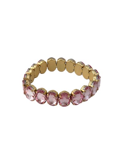 Pudra Pembe Renkli Asimetrik Oval Kesme Taş Sıralı Lastikli Bileklik