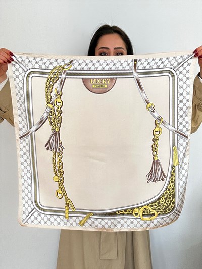 Püskül ve Zincir Detay Soft Renkli Fular (70 * 70)