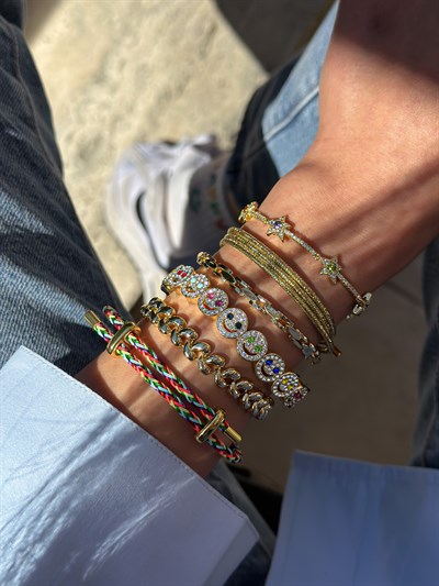 Renk Geçişli Örme İp Çelik Plaka Detay Ayarlanabilir Bileklik Kombini