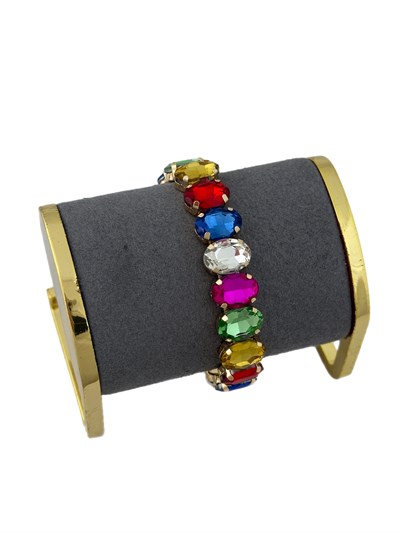 Renkli Asimetrik Oval Kesme Taş Sıralı Lastikli Bileklik