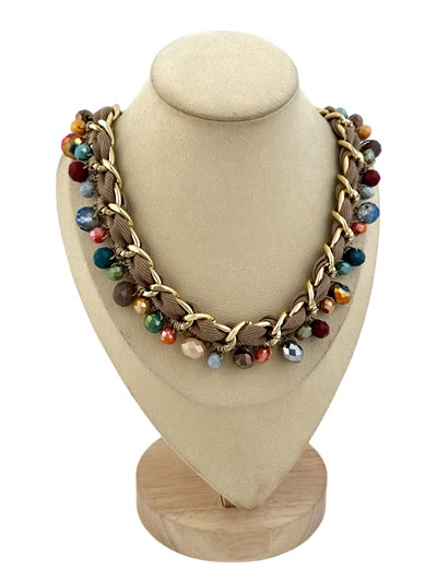 Renkli Boncuk Sallantılı İp Geçmeli Tasarım Zincir Kolye ( 51 Cm )