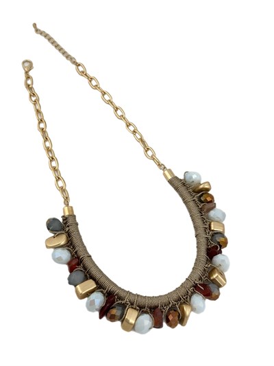 Renkli Boncuk Sallantılı Tasarım Zincir Kolye ( 54 Cm )