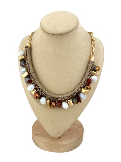 Renkli Boncuk Sallantılı Tasarım Zincir Kolye ( 54 Cm )