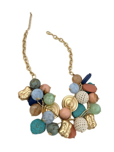 Renkli Boncuklu Tasarım Mat Zincir Kolye ( 54 Cm )