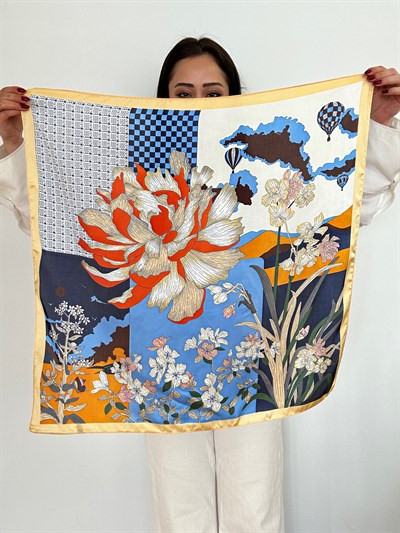 Renkli Çiçek Desenli Fular (70 * 70)