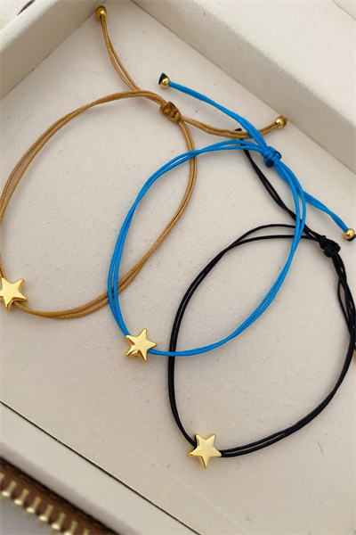 Renkli İp Plaka Minimal Yıldız Figür Bileklik