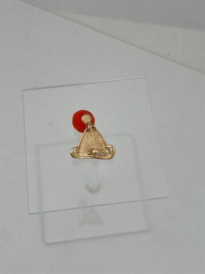 Renkli Mineli Turuncu Ponpon Detay Şapka Broş