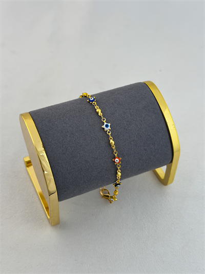 Renkli Mineli Yıldız Nazar Sıralı Bileklik (21cm)