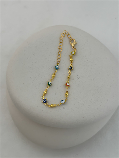 Renkli Mineli Yıldız Nazar Sıralı Bileklik (21cm)