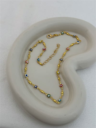 Renkli Mineli Yıldız Nazar Sıralı Kolye (42cm)