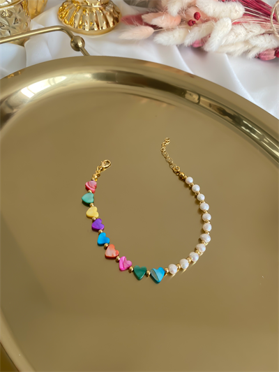 Renkli Sedef Kalp Barok İnci Görünüm Halhal (26 Cm)