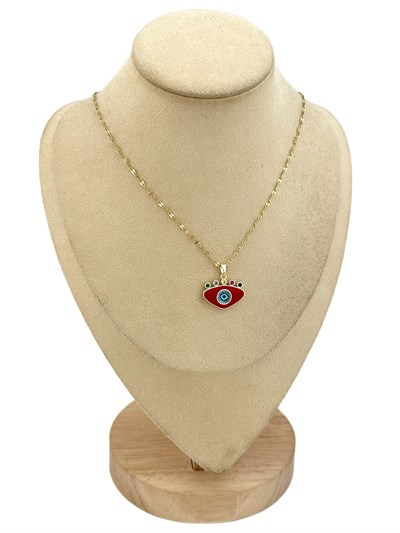 Renkli Zirkon Taşlı Tasarım Göz Figür 14K Renk Çelik Kolye ( 46 Cm )