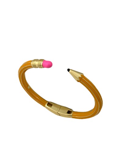 Sarı Kalem Gold Şerit Detay Kelepçe Bileklik