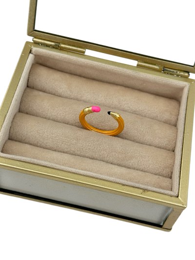 Sarı Kalem Gold Şerit Detay Önden Kapama Yüzük