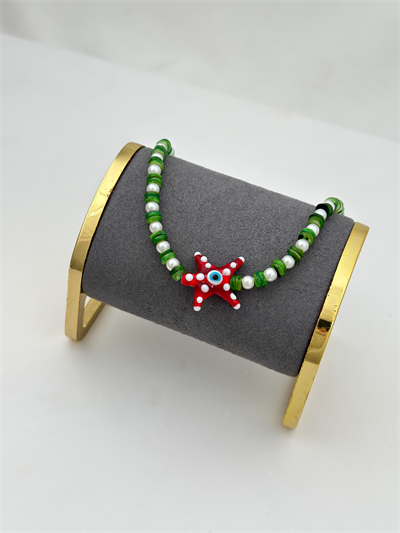 Sedef Boncuk Murano Cam Deniz Yıldız Uç Halhal (27 Cm)