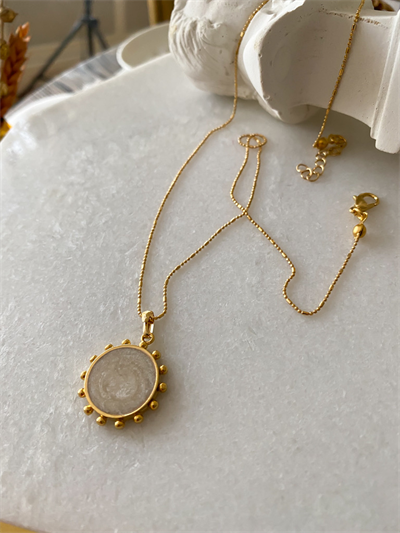 Sedefli Topçuk Detay Daire Kolye (55cm)