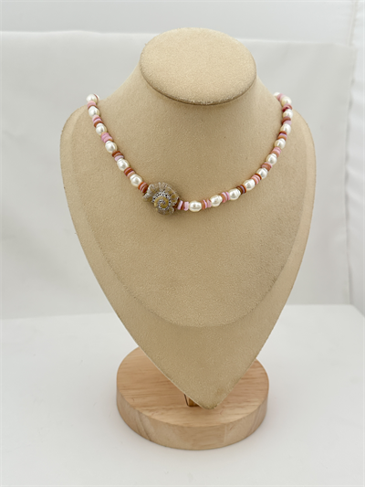 Seramik Deniz Kabuğu Uç Suni İnci Sedef Boncuk Kolye (46Cm)