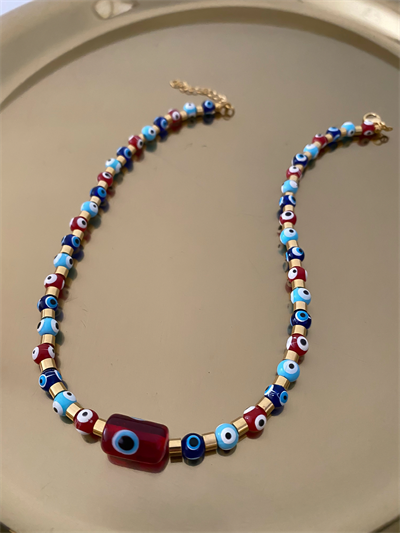 Silindir Cam Nazar Uç Kolye (43cm)