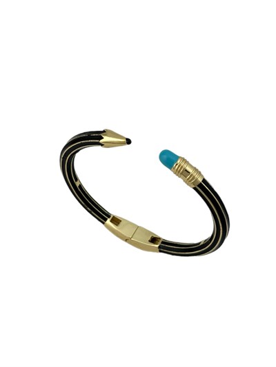 Siyah Kalem Gold Şerit Detay Kelepçe Bileklik