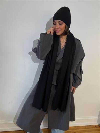 Siyah Renk Yumuşak Dokulu Atkı Bere İkili Takım