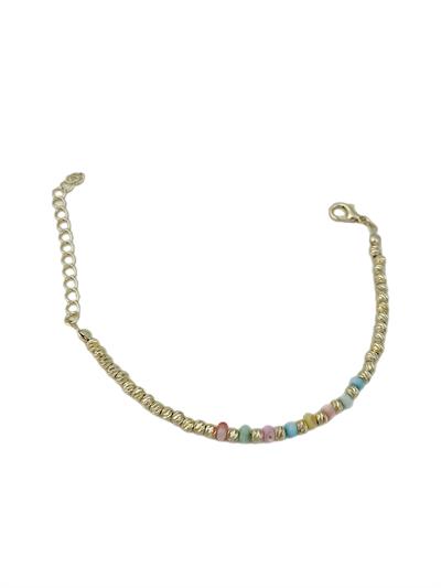 Soft Renkli Boncuk Detay Topçuk Sıralı Bileklik (22 Cm)