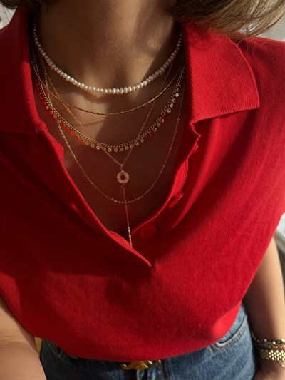 Su İncisi Choker Kolye Kombini