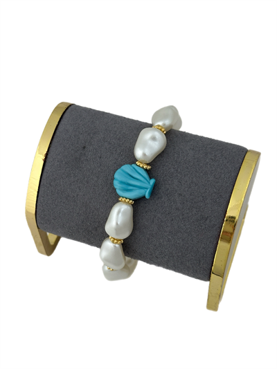 Suni İnci Görünüm Biye Detay Murano Deniz Kabuğu Uç Bileklik (21 Cm)