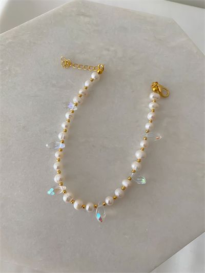 Suni İnci Şeffaf Kristal Detay Halhal (27cm)