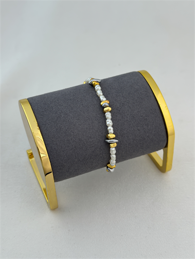 Suni İnci Sıralı Hematit Biye Detay Bileklik (20cm)