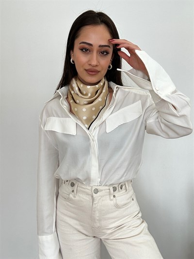 Sütlü Kahve Renk Nokta Detay Fular (70 * 70)