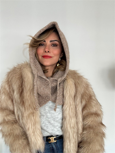 Sütlü Kahve Renk Yumuşak Dokulu Düğmeli Balaclava