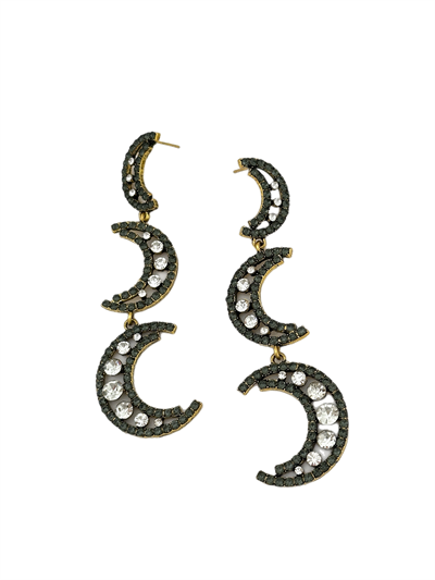 Taşlı Sallantılı Tasarım Çoklu Ay Küpe