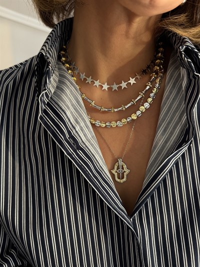 Tırtıklı Mat Yıldız Kolye Kombini İki Renkli