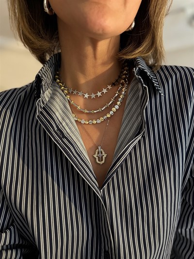 Tırtıklı Mat Yıldız Kolye Kombini İki Renkli