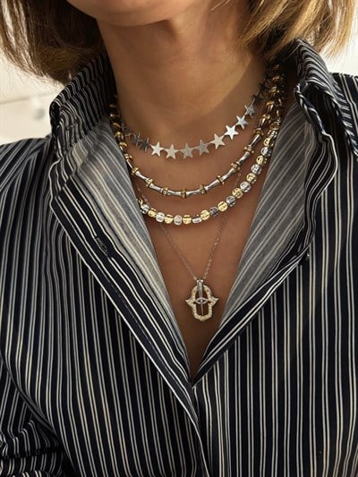 Tırtıklı Mat Yıldız Kolye Kombini İki Renkli