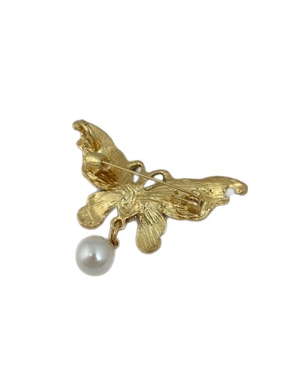 Top İnci Sallantılı Renkli Mineli Kelebek Broş