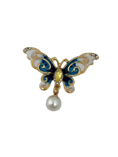 Top İnci Sallantılı Renkli Mineli Kelebek Broş