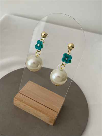 Top İnci Sallantılı Turkuaz Çiçek Figür Küpe