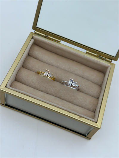 Topçuk Detay Baget Ve Daire Zirkon Taş Ayarlanabilir Yüzük