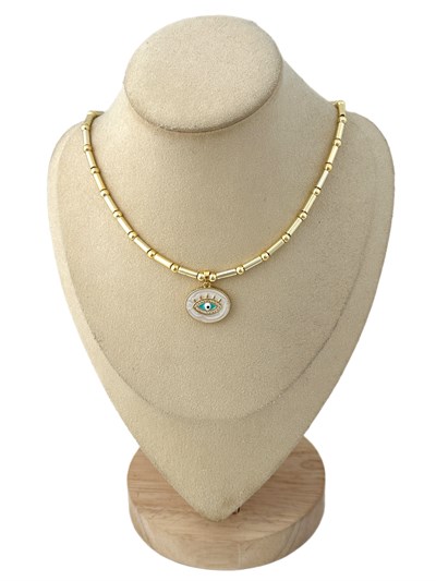 Topçuk ve Çubuk Plaka Sedefli Görünüm Göz Figür Kolye (46 Cm)