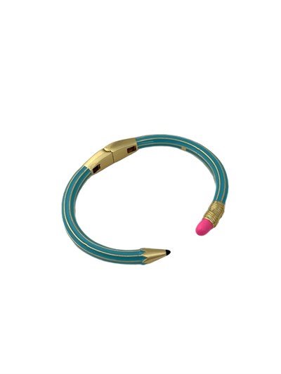 Turkuaz Kalem Gold Şerit Detay Kelepçe Bileklik