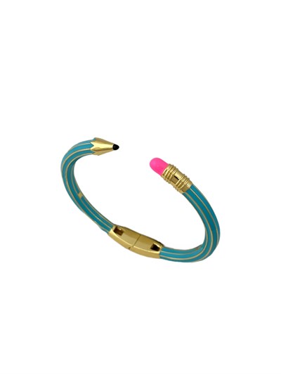 Turkuaz Kalem Gold Şerit Detay Kelepçe Bileklik