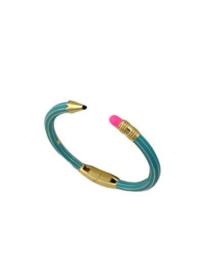 Turkuaz Kalem Gold Şerit Detay Kelepçe Bileklik